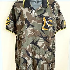 Camouflage Ralph Lauren Polo Shirt with Yellow Accents XL